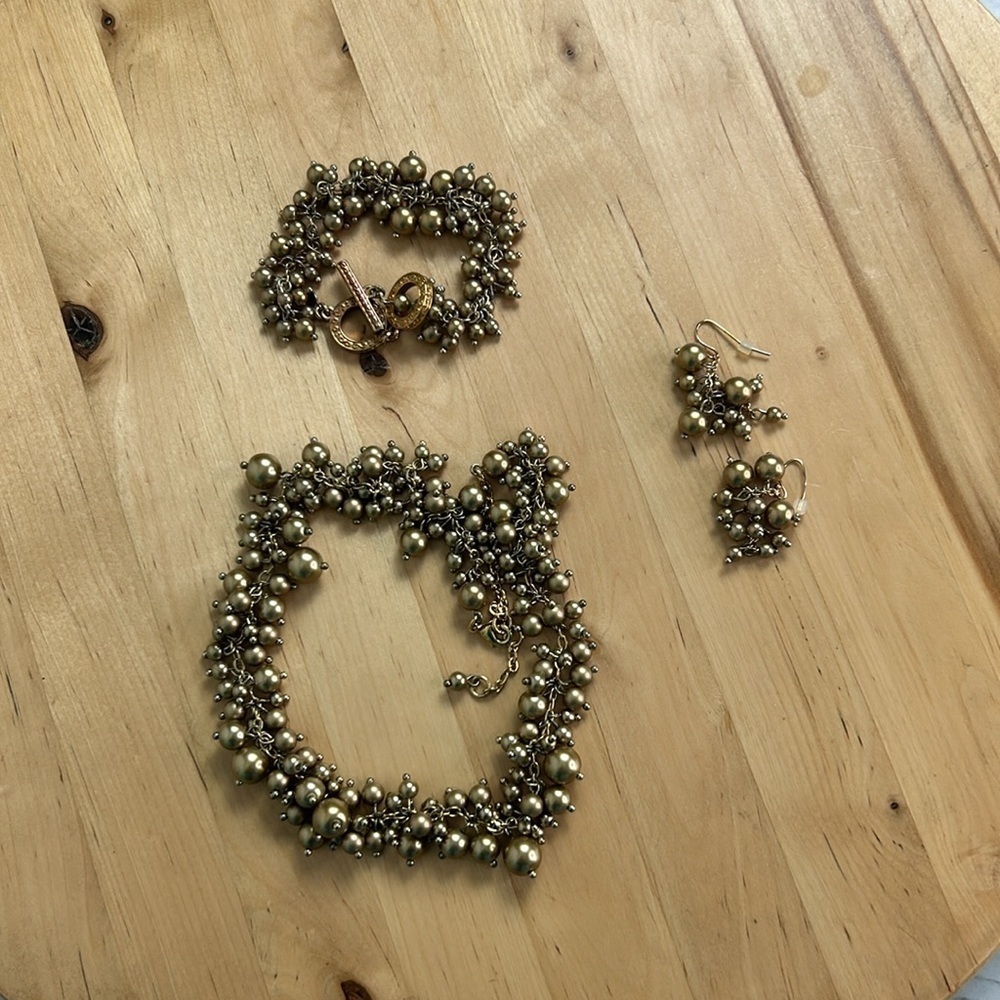 Premier Designs Beaded Necklace Bracelet Earrings Gold Tone Cluster Demi-Parue - Picture 12 of 12
